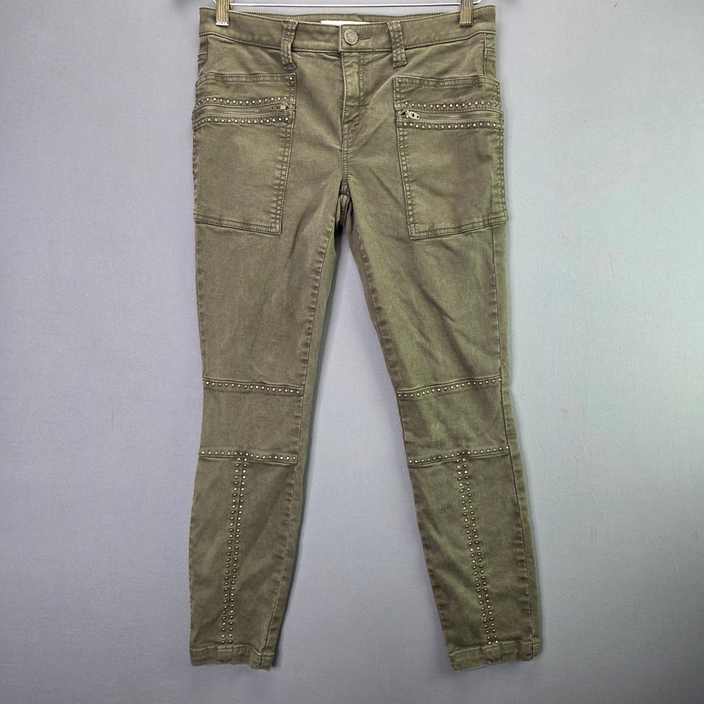 Joie Jeans Hazina Cargo Pants 28 Olive Green Studded Skinny Utility Moto Stretch